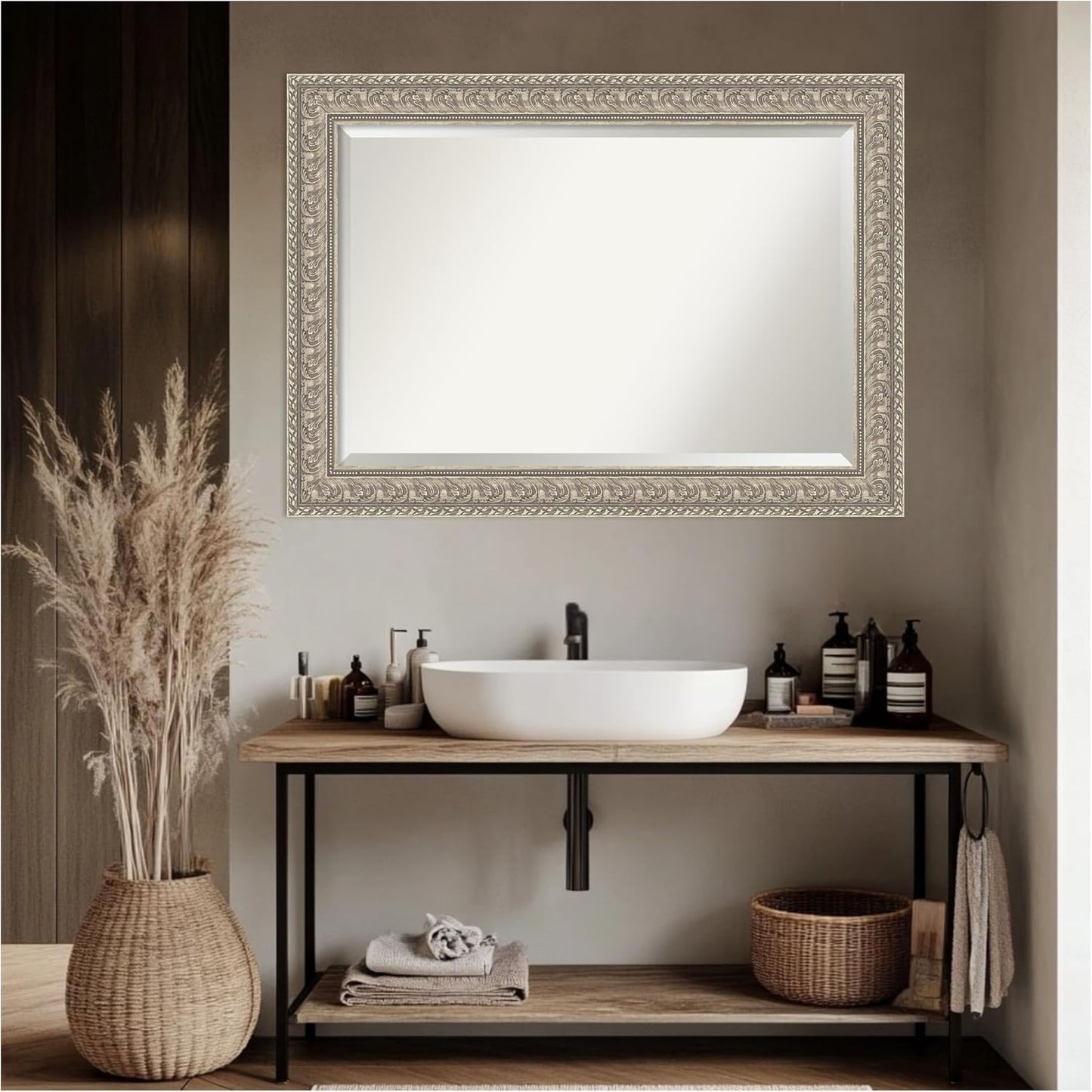 Amanti Art Silver Bathroom Mirror for Over Sink, 31x43 Sydney Silver Rectangle Vanity Mirror, Large Traditional Frame, Hangs Horizonally and Vertically, Bathroom Wall Decor, Beveled Edge