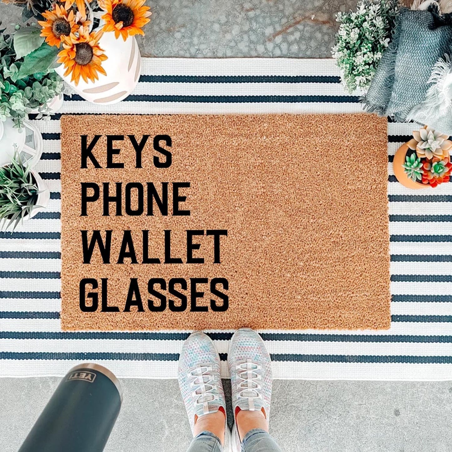 Funny Coir Doormat Keys Phone Wallet Glasses Front Door Mat Entryway Outdoor Mat with Heavy Duty Front Porch Decor Welcome Mats House Warming Gift Doormat Entry Natural Coir Mat 23.7 x 15.7 inch