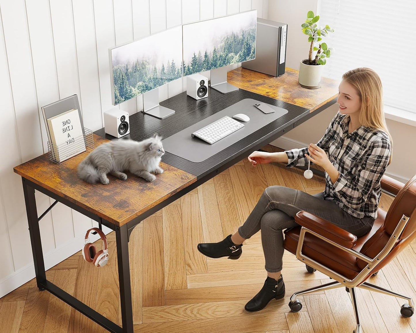 Coleshome 71 Inch Computer Desk, Modern Simple Style Desk for Home Office, Study Student Writing Desk, Vintage and Black