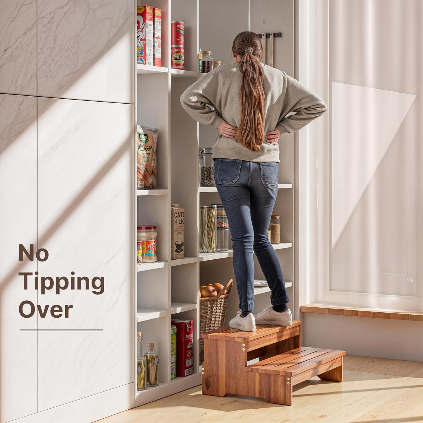 TINAMO 25" Long Step Stool for Adult & Kid - Acacia Wood Two Step Stool 500 Lb - Wooden Riser 2-Step Spa & Hot Tub Stairs for Pool - Heavy Duty 2 Step Stools for Bed, Kitchen,Outdoor (Patent Pending)