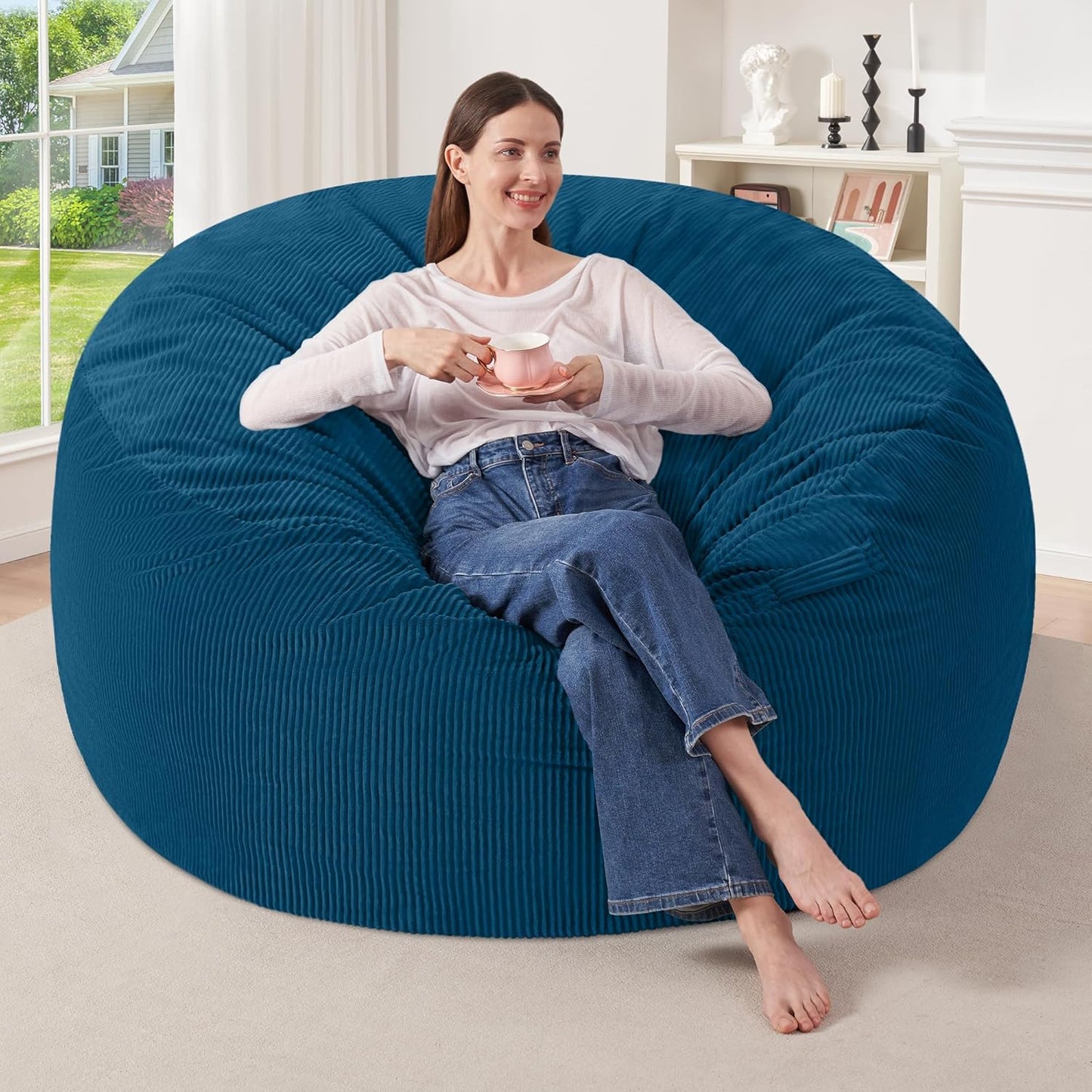HABUTWAY 4FT Bean Bag Chair,Giant Bean Bag Chairs for Adults,Big Bean Bags with Memory Foam Filled, Large Beanbag Chairs with Soft Corduroy Cover-Dark Blue