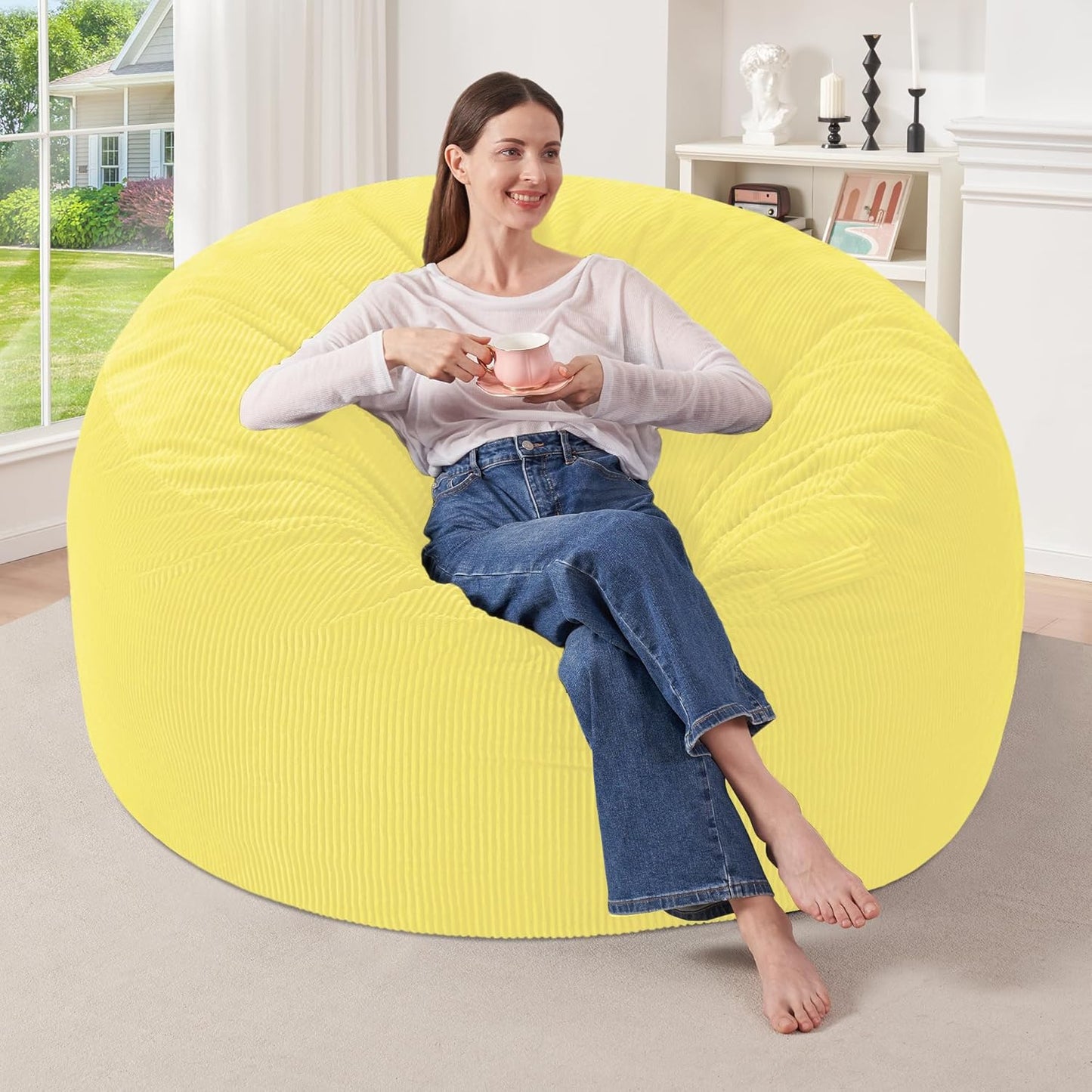 HABUTWAY 3FT Bean Bag Chair,Giant Bean Bag Chairs for Adults,Big Bean Bags with Memory Foam Filled, Large Beanbag Chairs with Soft Corduroy Cover-Yellow