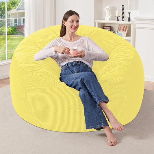 HABUTWAY 3FT Bean Bag Chair,Giant Bean Bag Chairs for Adults,Big Bean Bags with Memory Foam Filled, Large Beanbag Chairs with Soft Corduroy Cover-Yellow