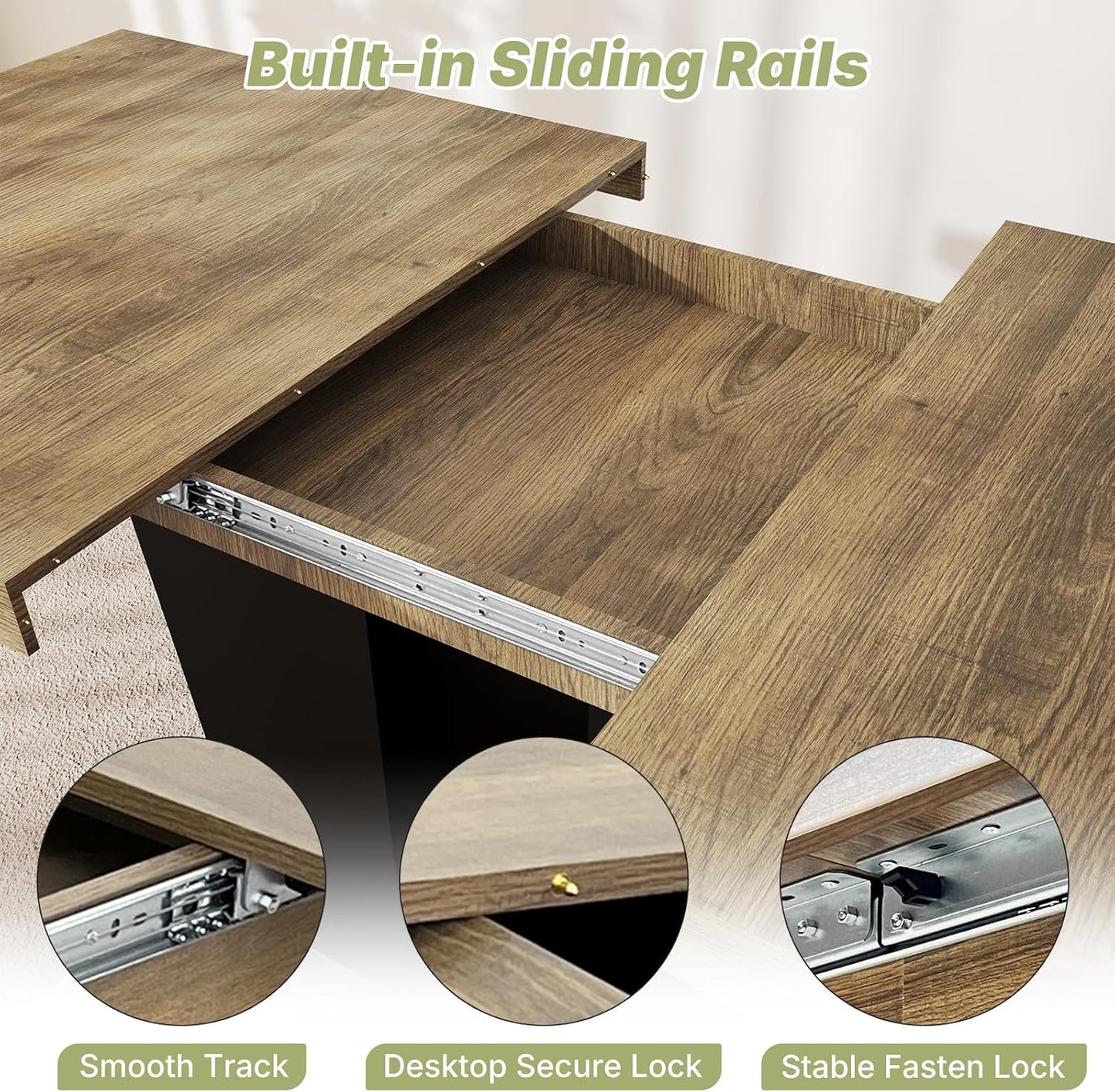 63"-78.7" Expandable Dining Table, 6-10 Rectangle Table, Extendable Console Table, Wooden Farmhouse Kitchen Table with Metal Track & Dual Column Base for Living, Office-Beige Brown