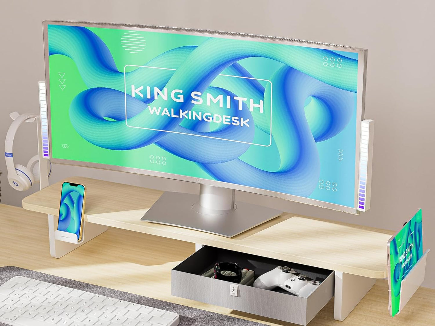 55x24 Inches Electric Standing Desk with Drawer and Monitor Stand, Height Adjustable Stand up Desk for Home Office, Ergonomic Sit to Stand Desk with Phone Holder, 3 Hooks, Oak