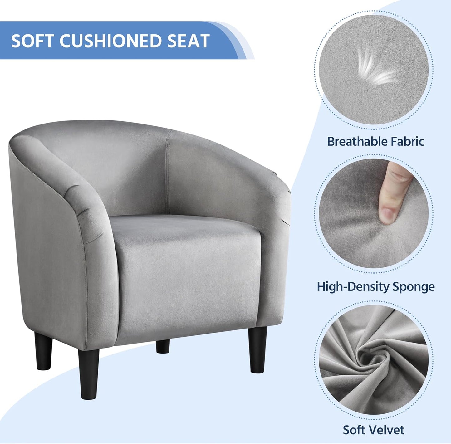 Yaheetech Accent Chair with Ottoman Set, Modern Upholstered Soft Barrel Chair with Footstool, Comfy Fabric Armchair and Footrest for Living Room/Bedroom/Reading Room/Guestroom, Gray