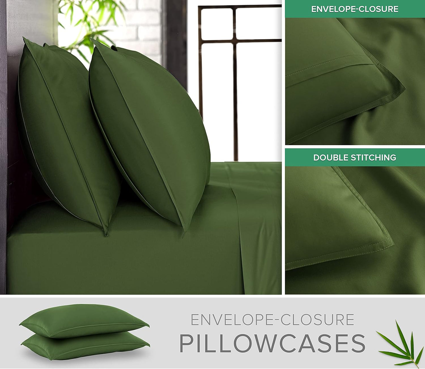 Twin Sheets by Pure Bamboo, Genuine 100% Organic Viscose Derived from Bamboo Bed Sheet Set, Luxuriously Soft & Cooling, Double Stitching, Lifetime Quality Promise (Twin, Pesto)