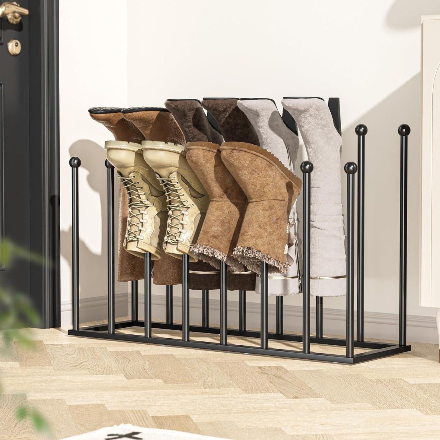 pickpiff Free Standing Shoe Racks - 19.5 Inches Boot Rack Organizer Tall Boots for 8 Pairs, Black Metal Boot Rack Organizer Tall Boots for Dorm Room, Closet, Entryway, Bedroom, Patio Outdoor, Hallway