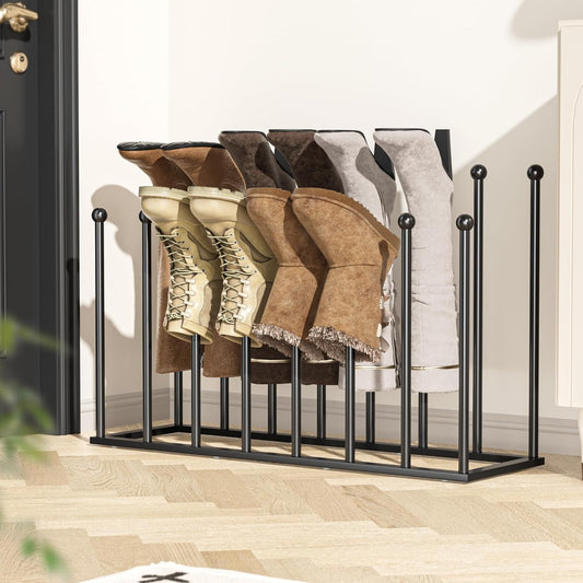 pickpiff Free Standing Shoe Racks - 19.5 Inches Boot Rack Organizer Tall Boots for 8 Pairs, Black Metal Boot Rack Organizer Tall Boots for Dorm Room, Closet, Entryway, Bedroom, Patio Outdoor, Hallway