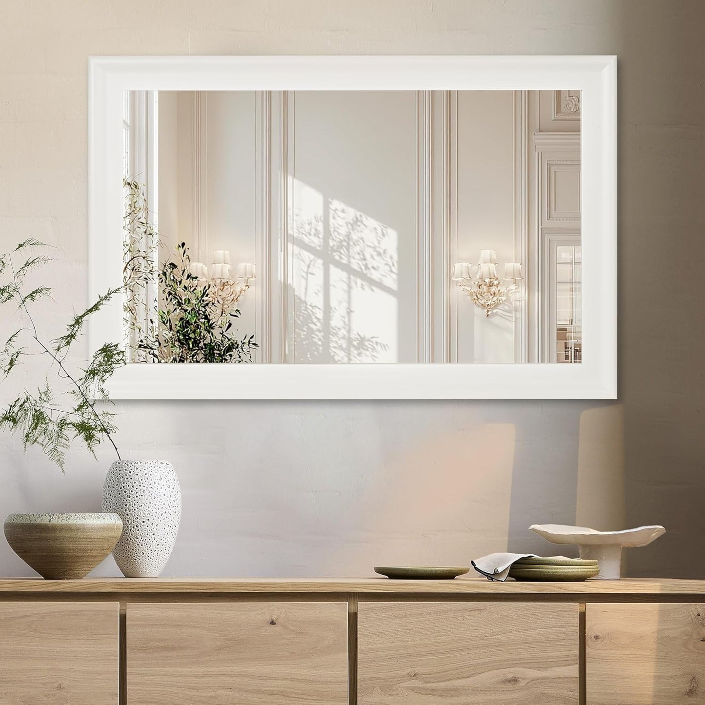 CULER Mirrors,Wood Vanity Wall Rustic Mirror with Wood Frame, Natural Wooden Tempered Glass Mirror for Bathroom Bedroom Living Room Or Entryway