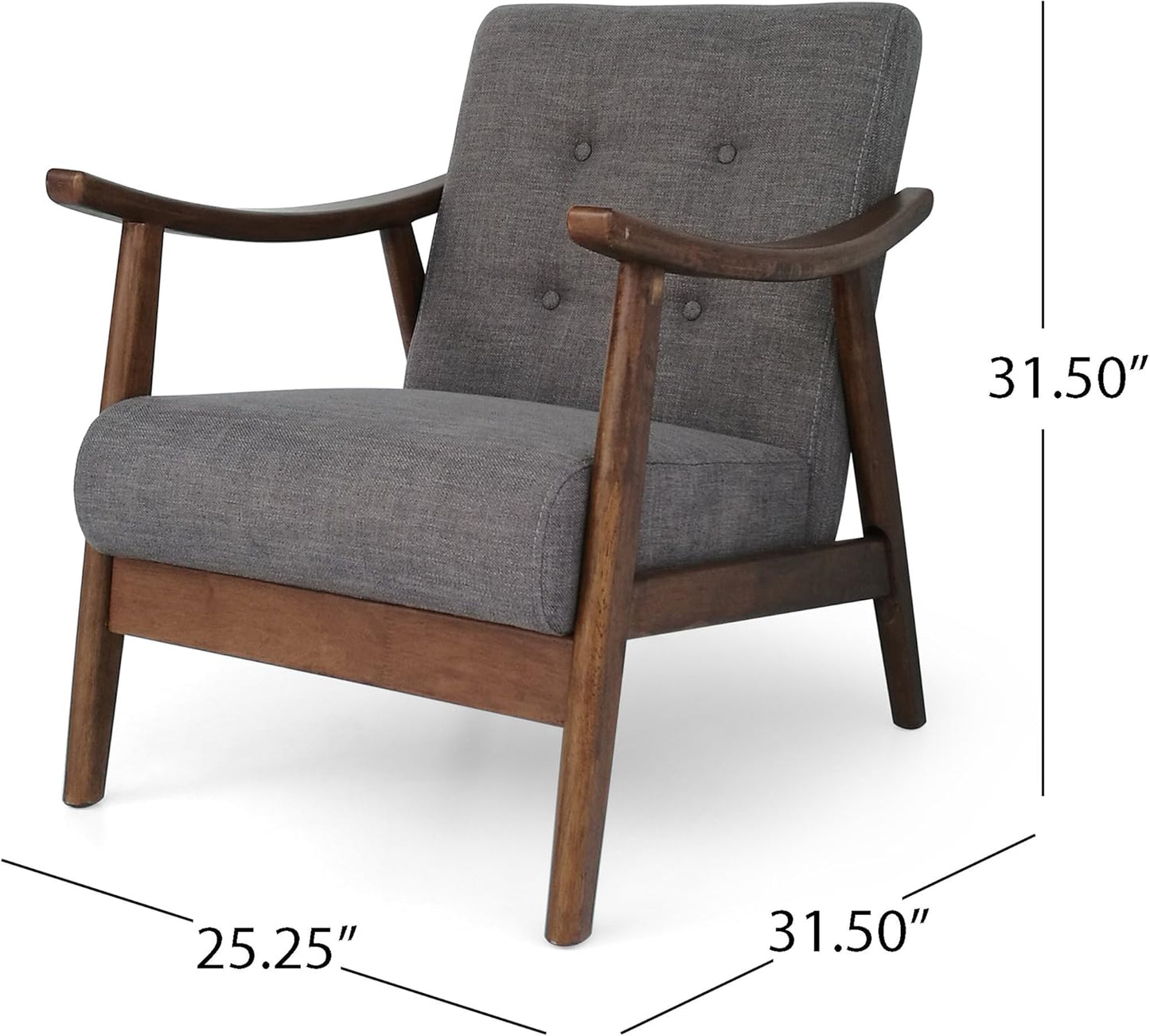 Ball & Cast Accent Chair Wide Armrest Mid-Century Lounge Living Room Chairs with Button Tufting,Wood Frame Seating Furniture for Bedroom,Apartment,Dark Gray