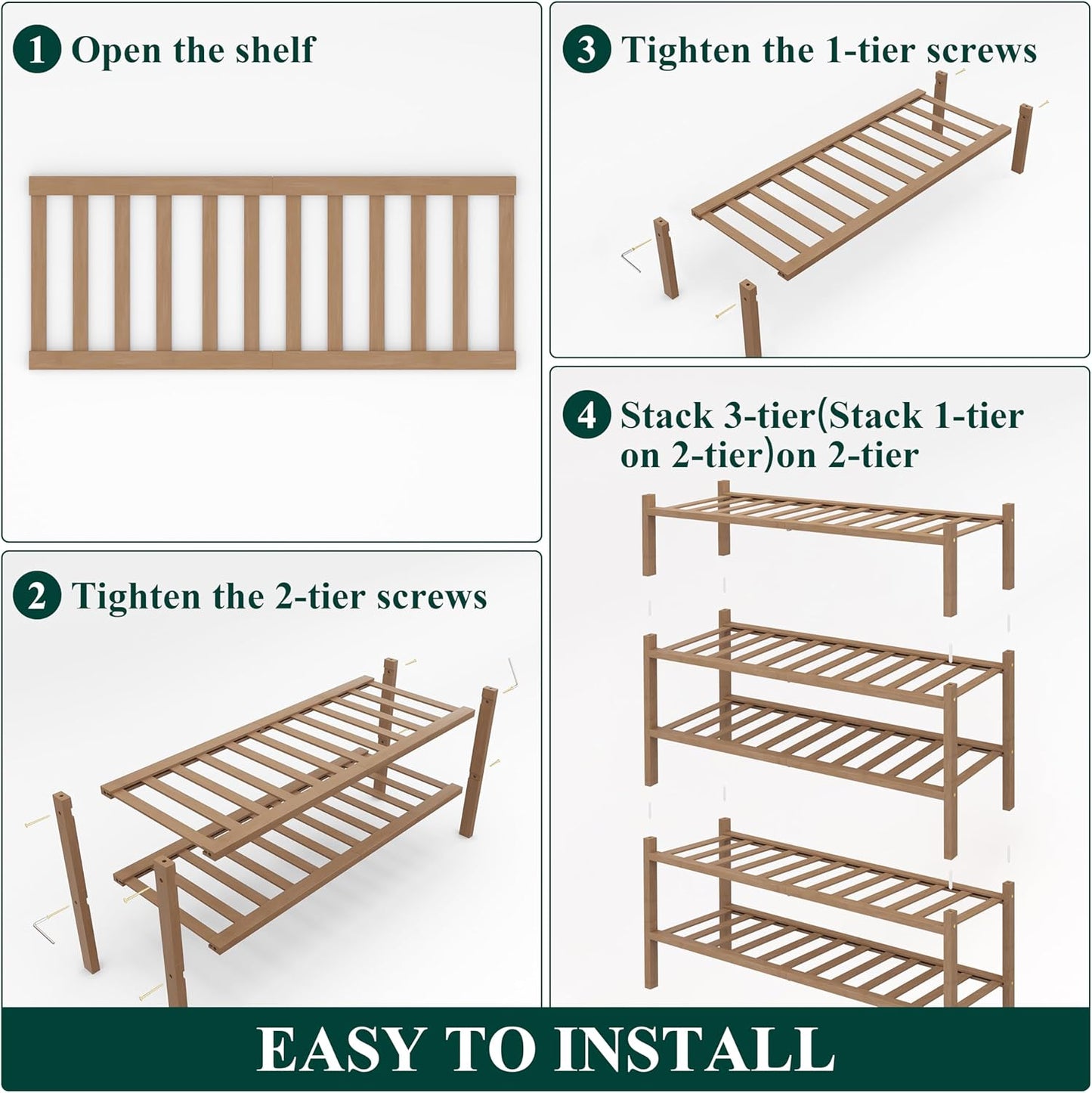 Smiry Shoe Rack, 5 Tier Thick Bamboo Shoe Organizer, Stackable Free Standing Wooden Shoe Storage Shelf for Closet, Entryway, Front Door Entrance, Walnut