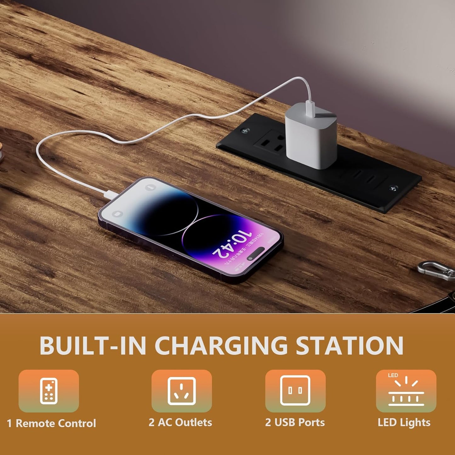 Black Dresser with LED Lights & Power Outlets, Dresser TV Stand with 8 Drawers for 55" TV, Fabric Chest of Drawers for Bedroom, Living Room, Entryway