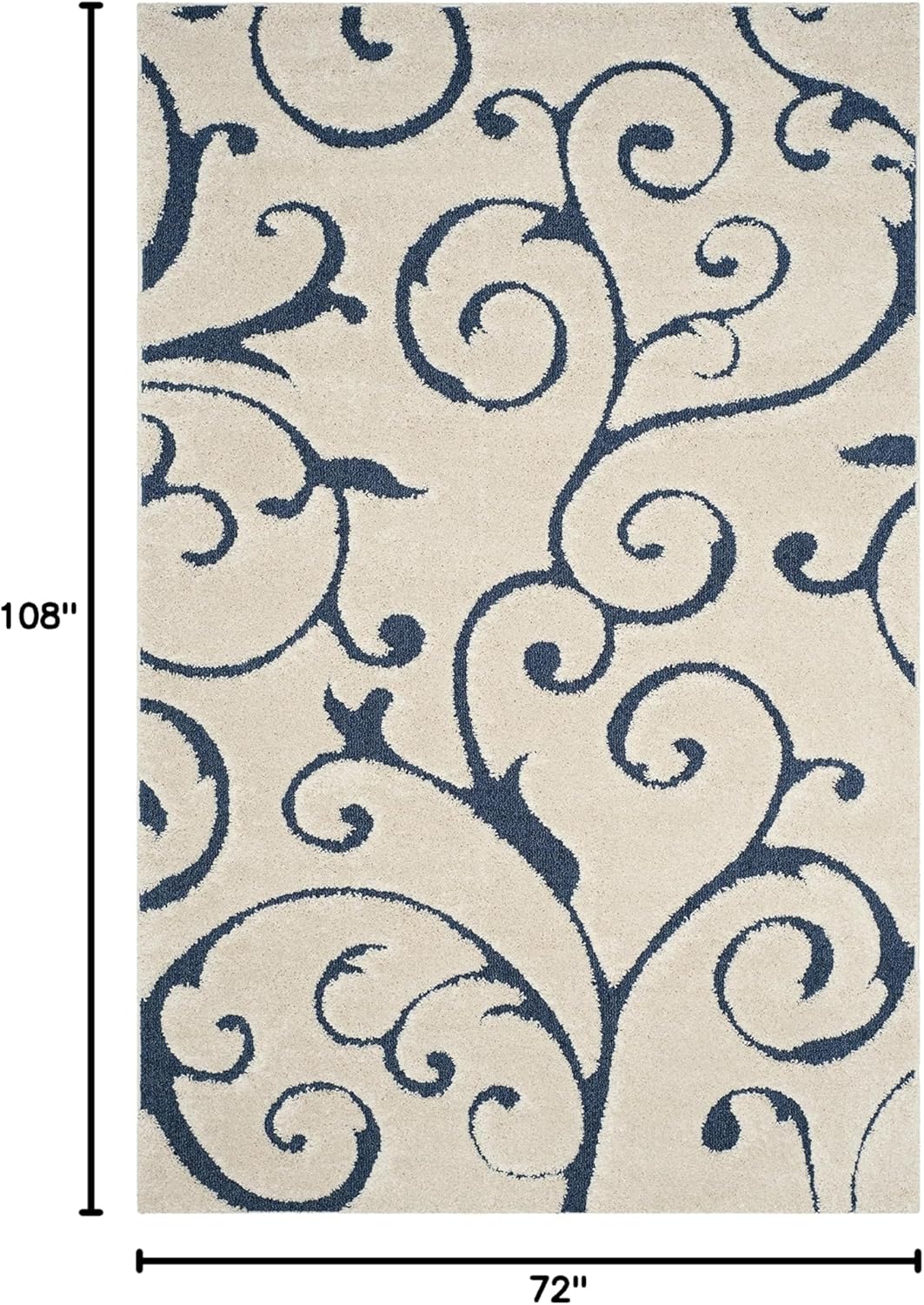SAFAVIEH Florida Shag Collection Area Rug - 6' x 9', Cream & Blue, Scroll Design, Non-Shedding & Easy Care, 1.2-inch Thick Ideal for High Traffic Areas in Living Room, Bedroom (SG455-1165)