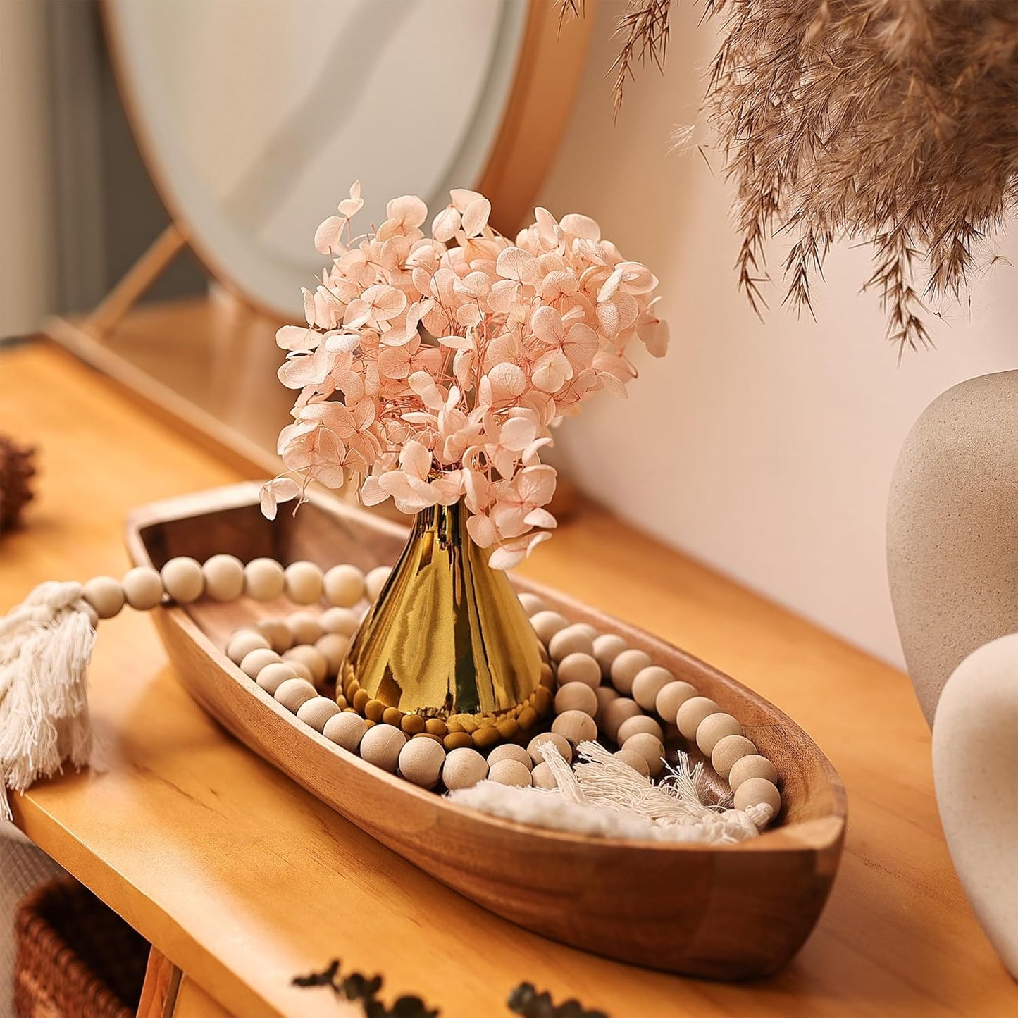 Lucky Boat Serving Tray, Acacia Solid Wood Boat Shape Plate for Serving Desserts, Fruit, Snack and Seafood or House Ornament,Key Tray,Functional and Storage Decorative Bowl。 (L)