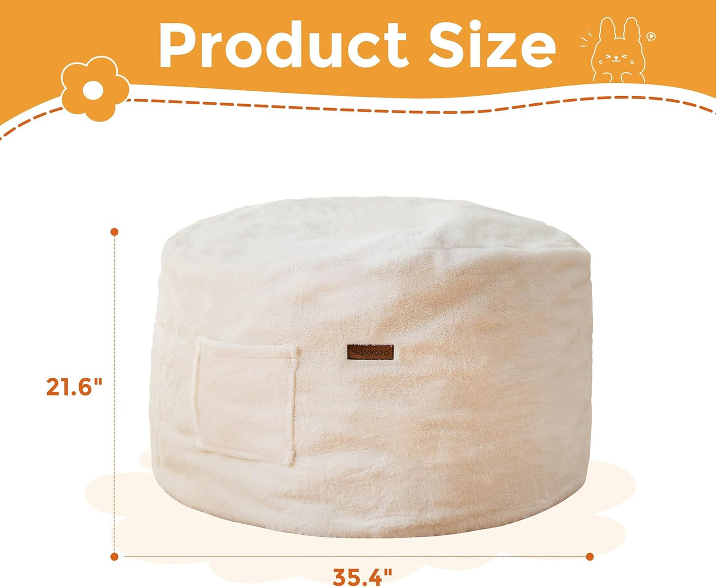 MAXYOYO Kids Bean Bag Chair, Stuffed Faux Fur Bean Bag for Toddler, Ultra Soft Floor Sofa with High-Density Foam Filling, Lazy Chair for Living Room, Playroom, Nursery Room