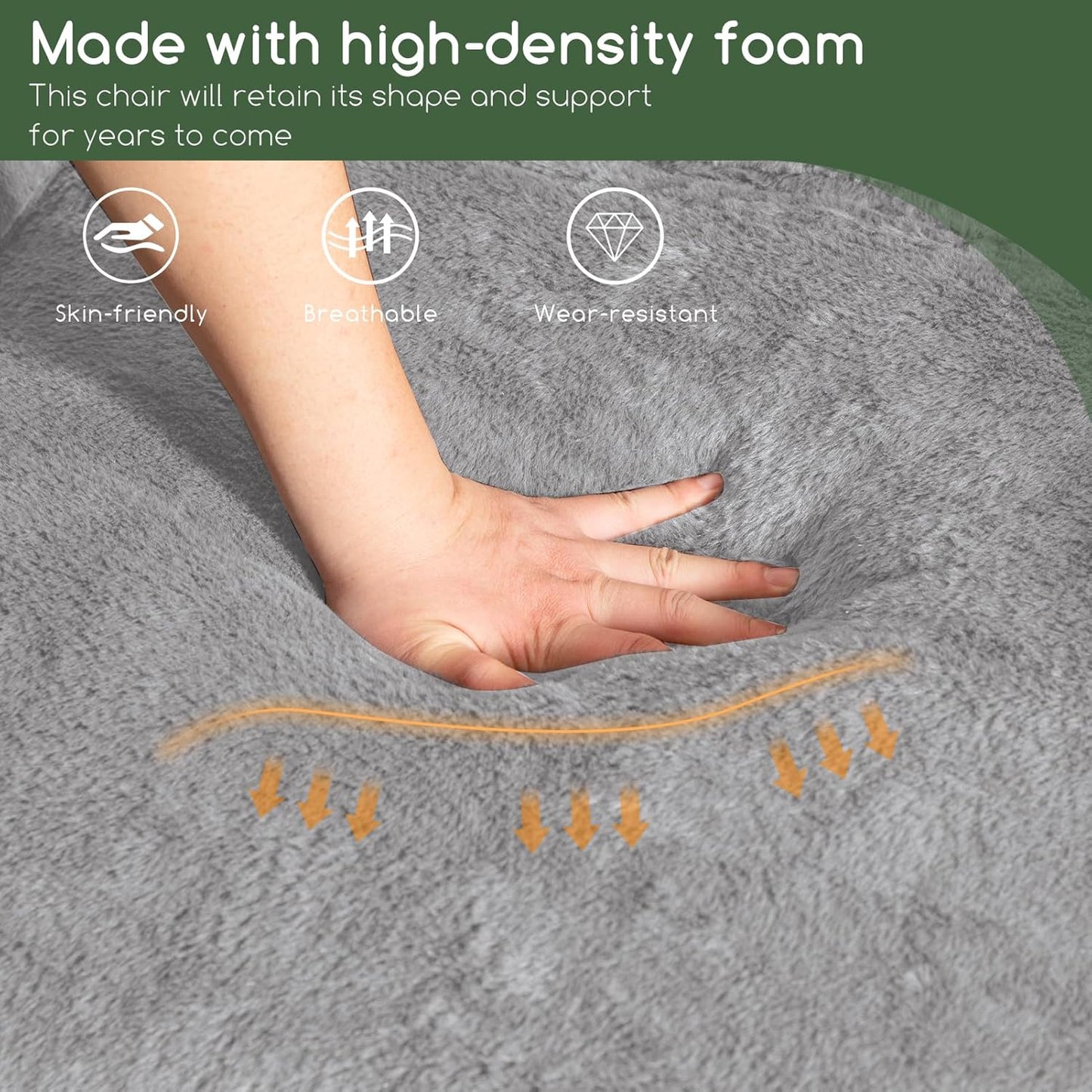 HIGOGOGO Giant Bean Bag Chair for Adults, Big Comfy Sofa Chair for Bedroom Living Room, Bean Bag Lazy Chair for Adults with Armrests for Gaming, Reading, Silver Grey