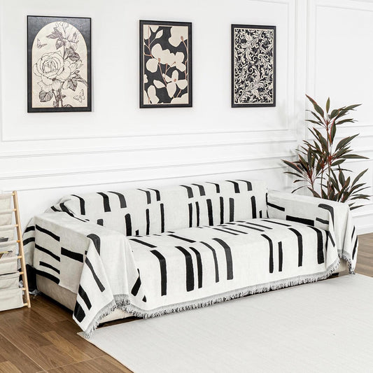 MYSKY HOME Sofa Covers for Sectional Sofa, Couch Cover for Dogs, Couch Covers with Tassel Loveseat Covers Futon Cover L Shaped Cover Washable Chenille Couch Protector, 71" x 118", Black Piano Key