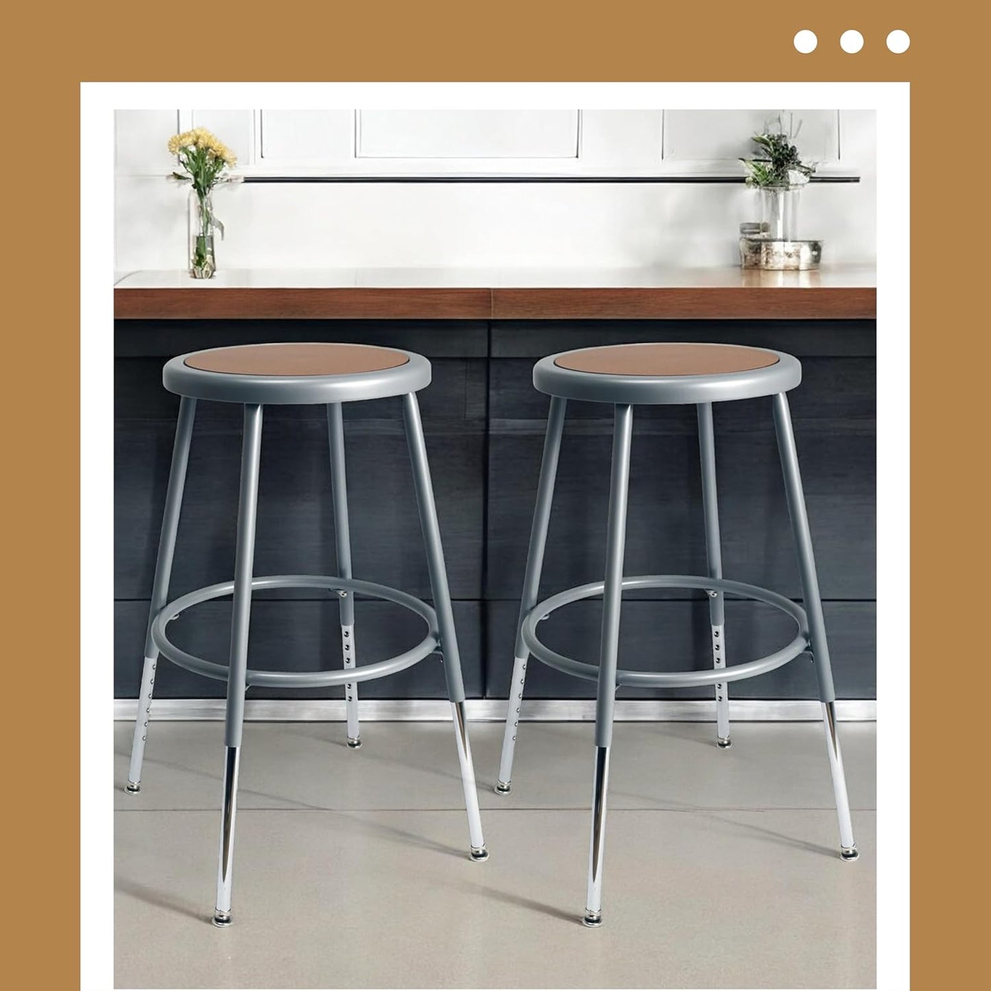 OEF Furnishings (2 Pack Height Adjustable Steel Stools, Grey, 19-27"