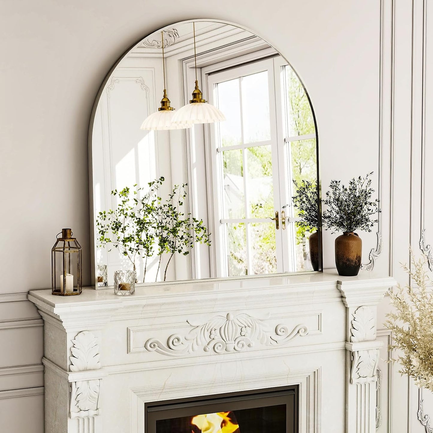 Arched Bathroom Mirror, 32x34 Inch - Wall Mounted Vanity Mirror with Aluminum Alloy Frame - Ideal for Living Room, Bedroom, Bathroom, and Entryway, Hanging or Leaning,Sliver