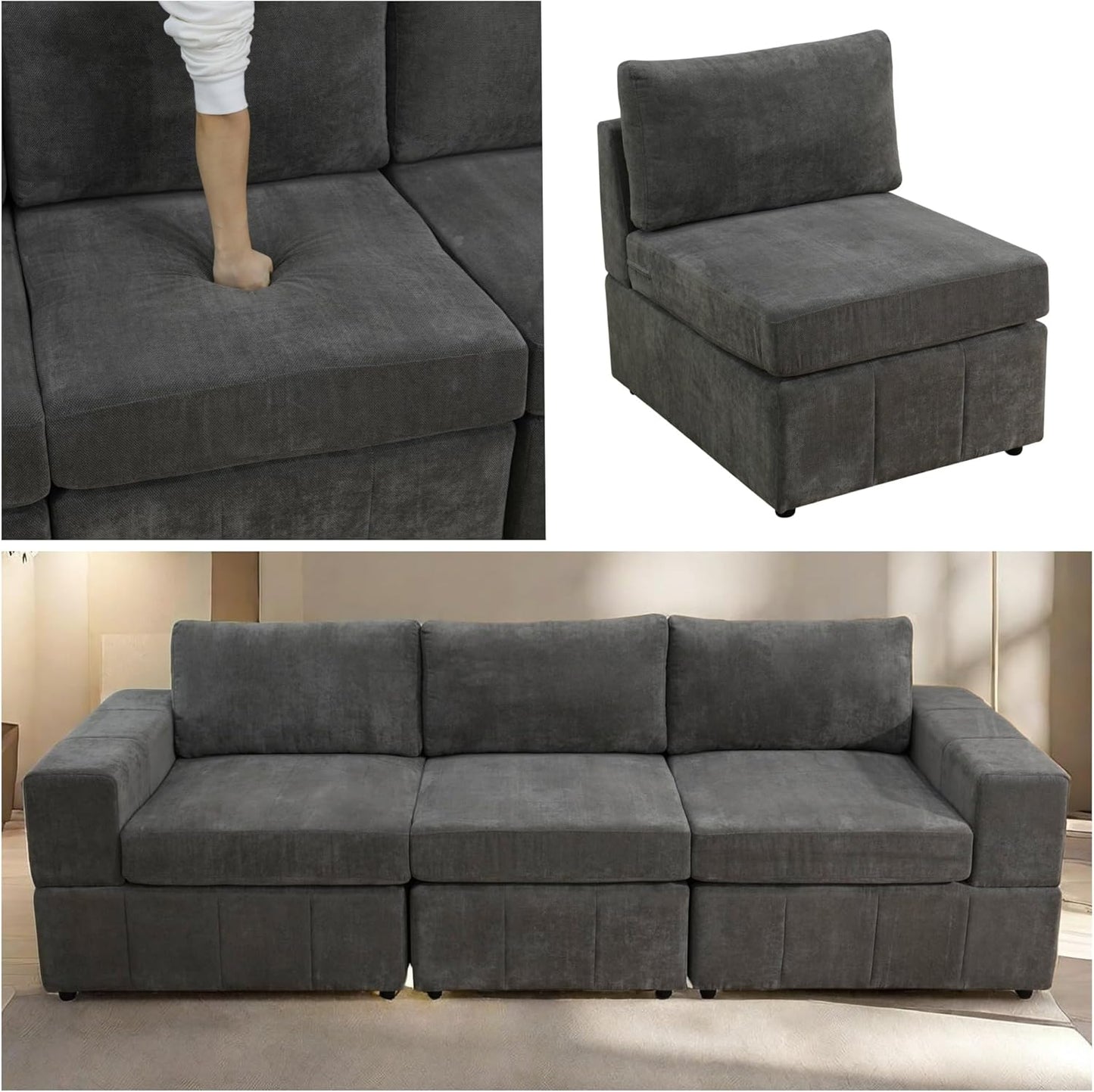 Sectional Couches for Living Room, 103″3 Seater Cloud Couch, Modern Comfy Sectional Sofa with Deep Seats for Bedroom, Office, Small Space, Brown