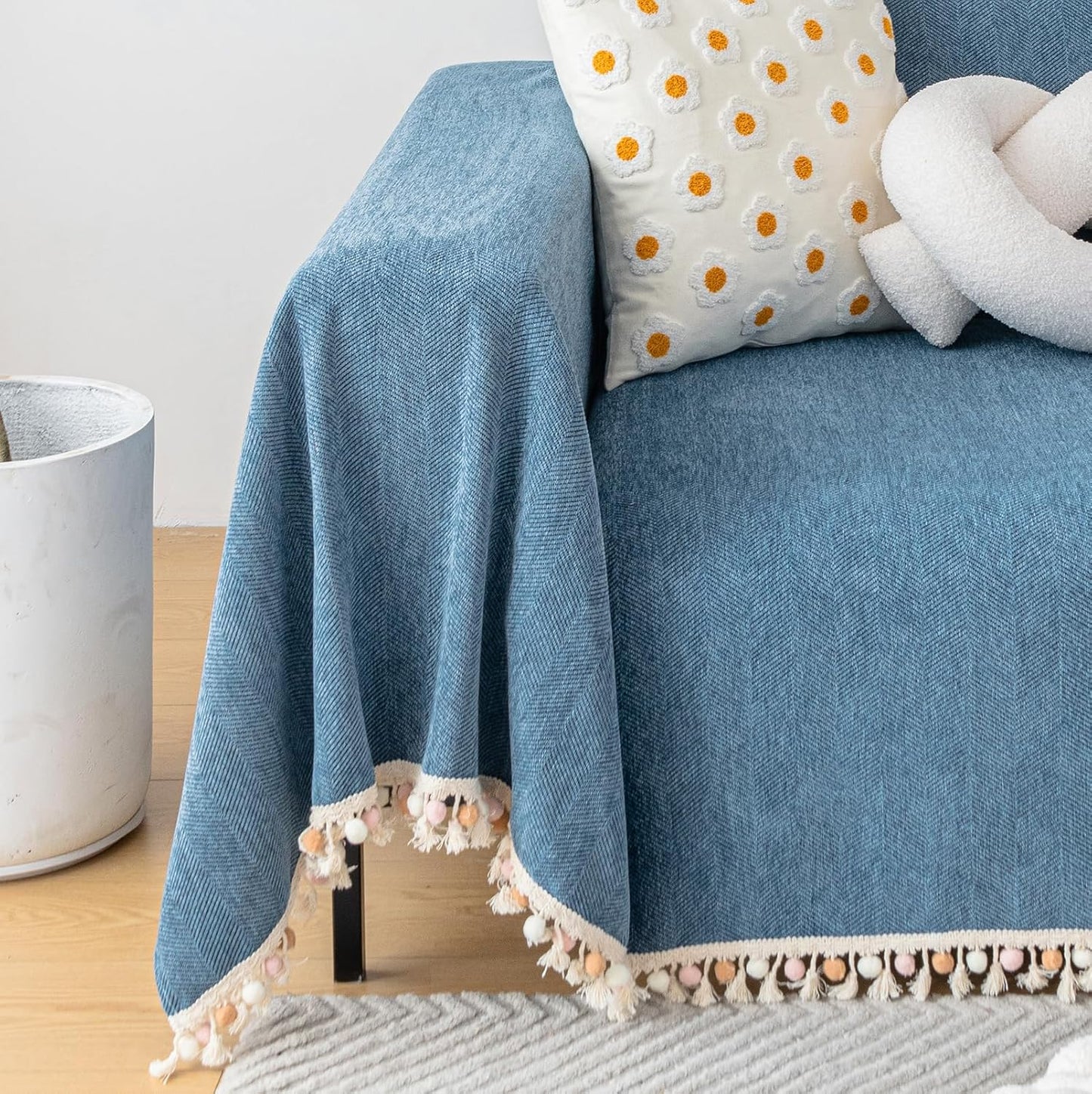 HANDONTIME Couch Slipcover Dog Sofa Covers Boho Couch Cover for Dogs Blue Sofa Throw Cover Bohemian Sofa Covers for 3 Cushion Couch Herringbone Sectional Couch Cover Slipcovers for Sofas, 91" X118"