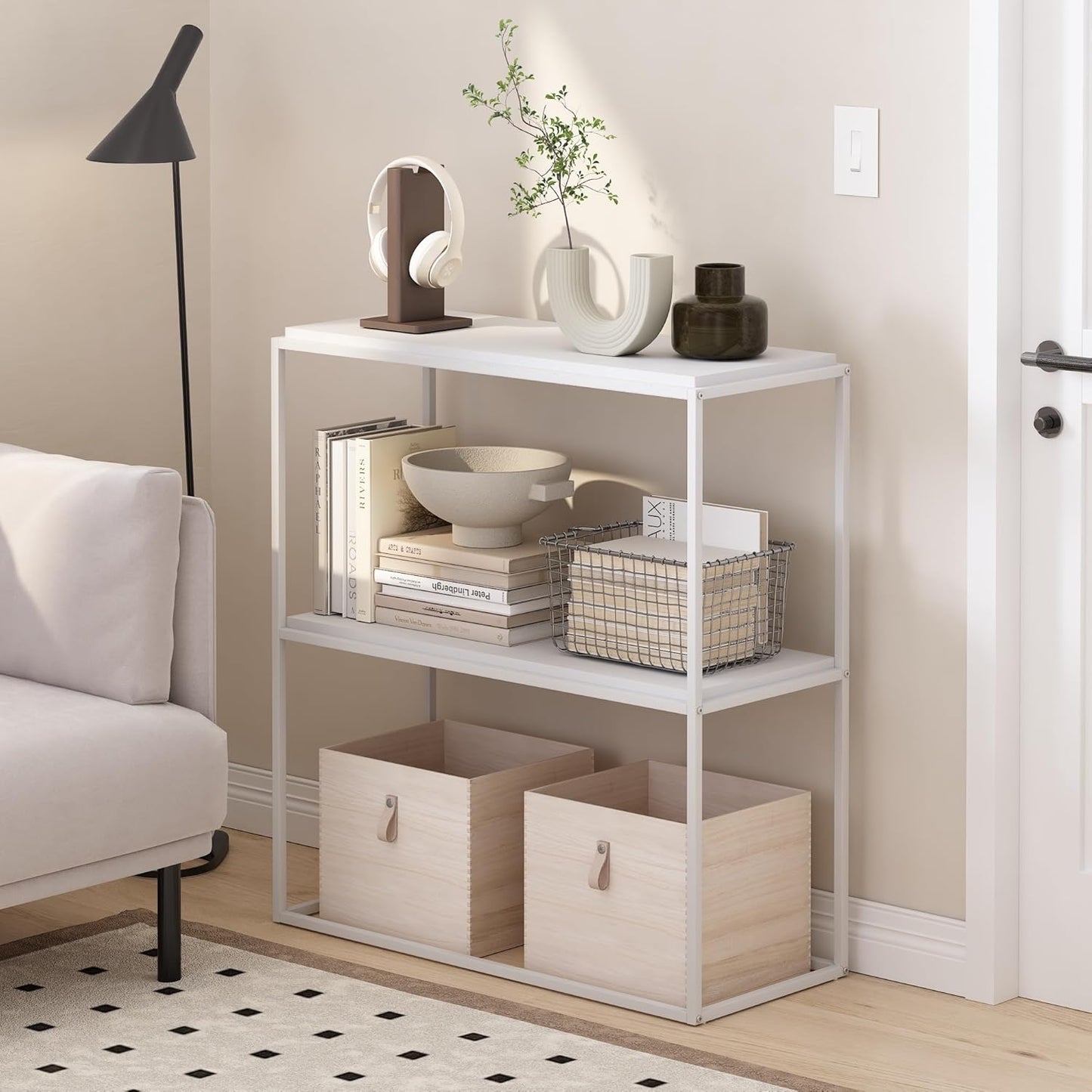 Furinno Moretti Modern Lifestyle Wide Stackable Shelf, 2-Tier, Solid White/White