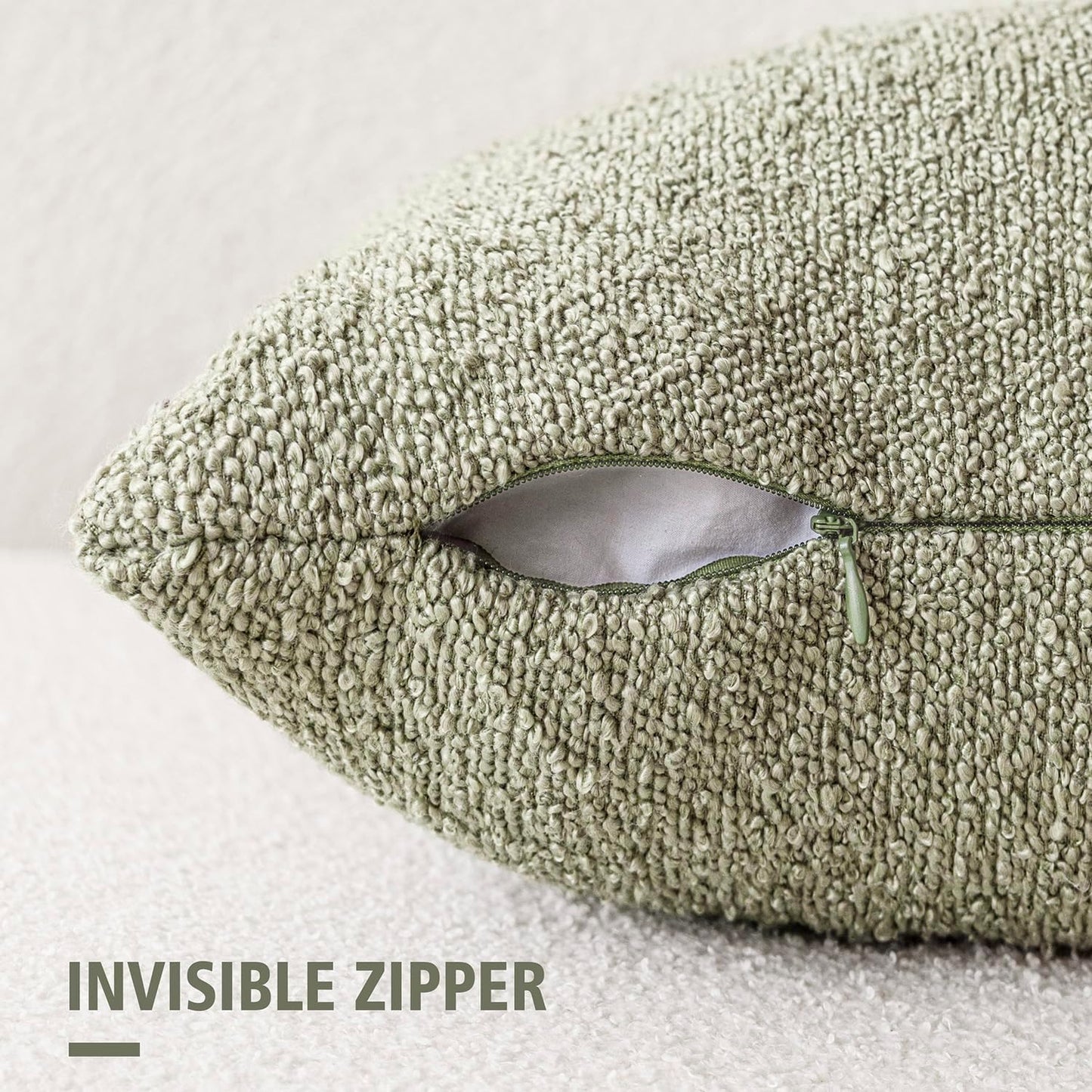 Foindtower Pack of 2, Decorative Textured Boucle Throw Pillow Covers Accent Solid Pillow Cases Cozy Soft Couch Cushion Case for Chair Sofa Bedroom Living Room Home Decor 22x22 Inch Dirty Sage Green