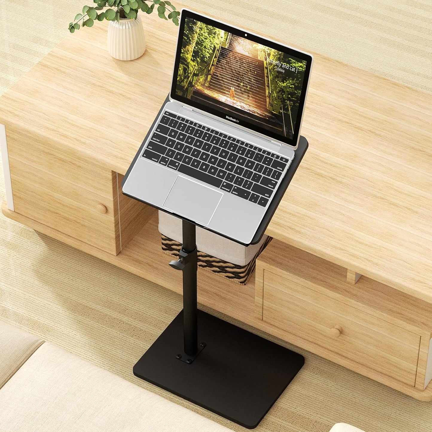 Sofa Armrest Tray Table for Couch - 360° Swivel Height Adjustable End for Small Spaces, Snack Side Table for Bed or Chair with Phone & Tablet Slot (Black,Angle Adjustable)