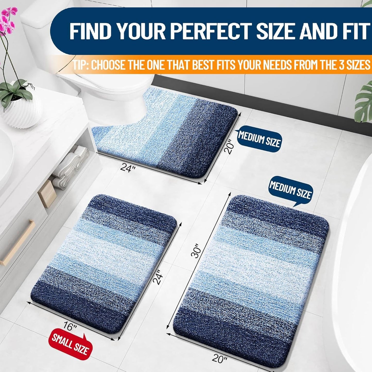 OLANLY Bathroom Rugs Mat 24x16, Extra Soft Absorbent Microfiber Bath Rugs, Rubber Backing, Quick Dry, Machine Washable Bath Mats for Bathroom Floor, Tub and Shower, Home Decor Accessories, Navy