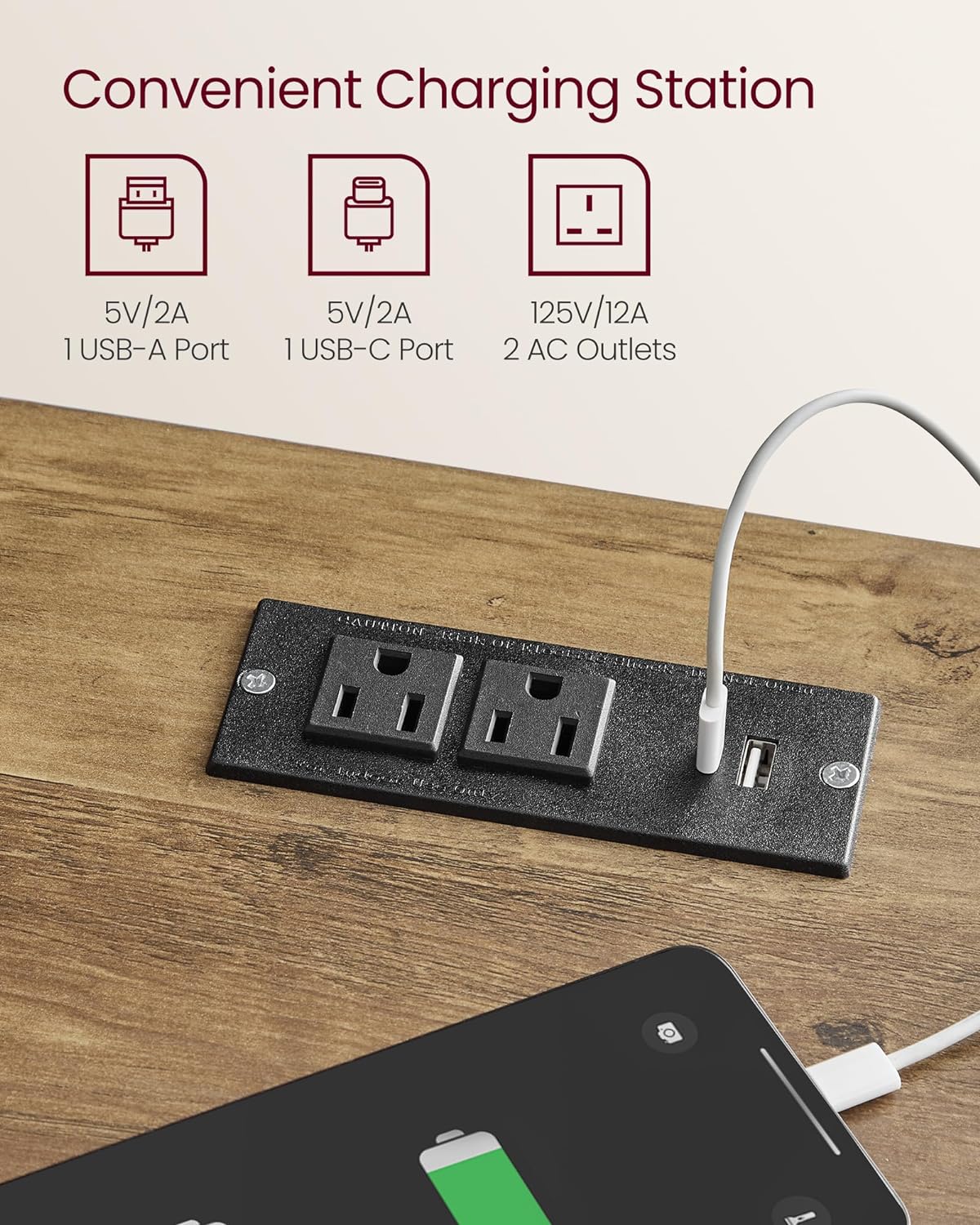 VASAGLE LIRY Collection - Farmhouse Nightstands with Charging Station, Set of 2 Bedside Tables, Side Tables with Drawer, Open Compartment, for Bedroom, Rustic White and Honey Brown ULET859K41