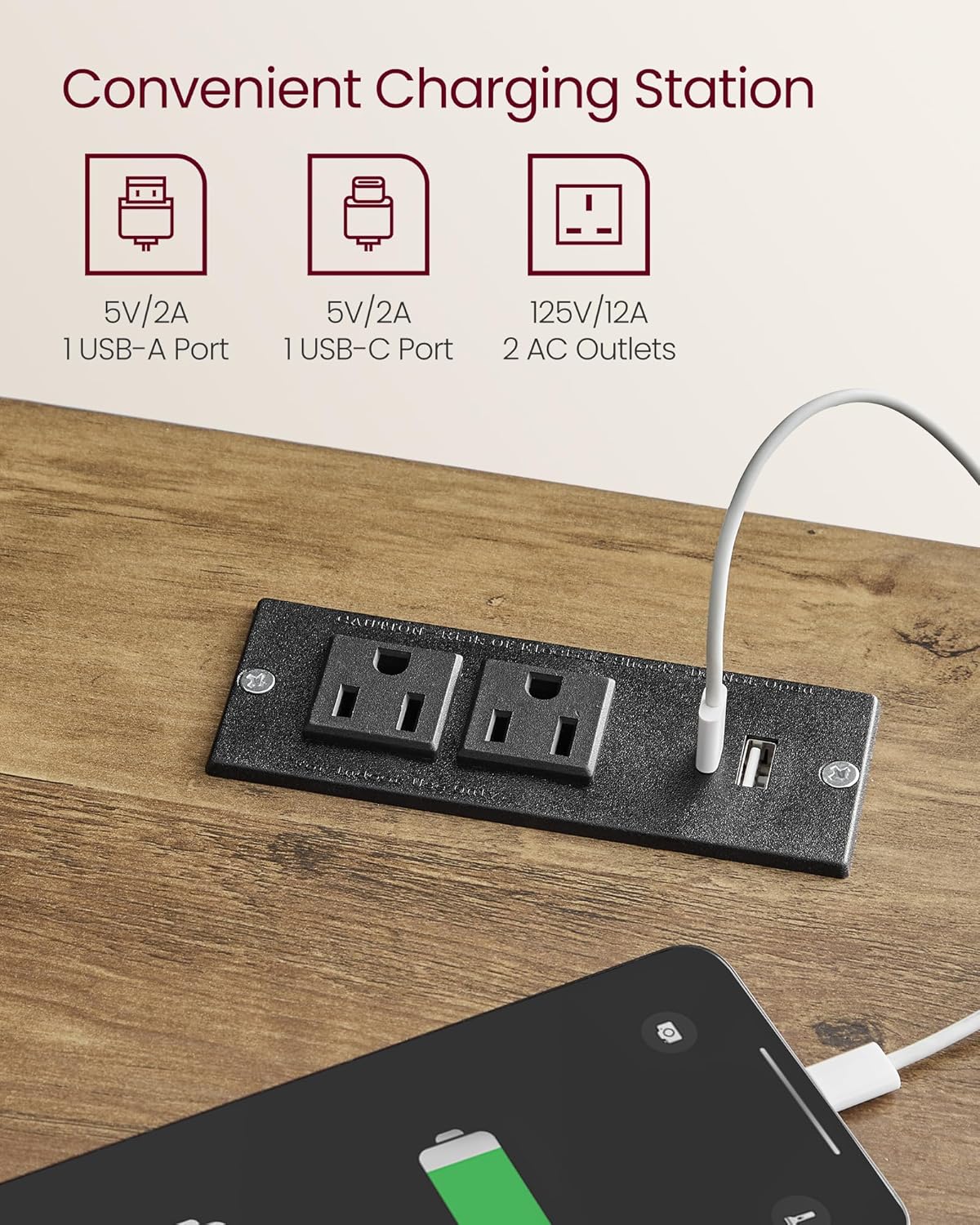 VASAGLE LIRY Collection - Farmhouse Nightstand with Charging Station, Bedside Table, Side Table with Drawer, Open Compartment, for Bedroom, Rustic White and Honey Brown ULET659K41