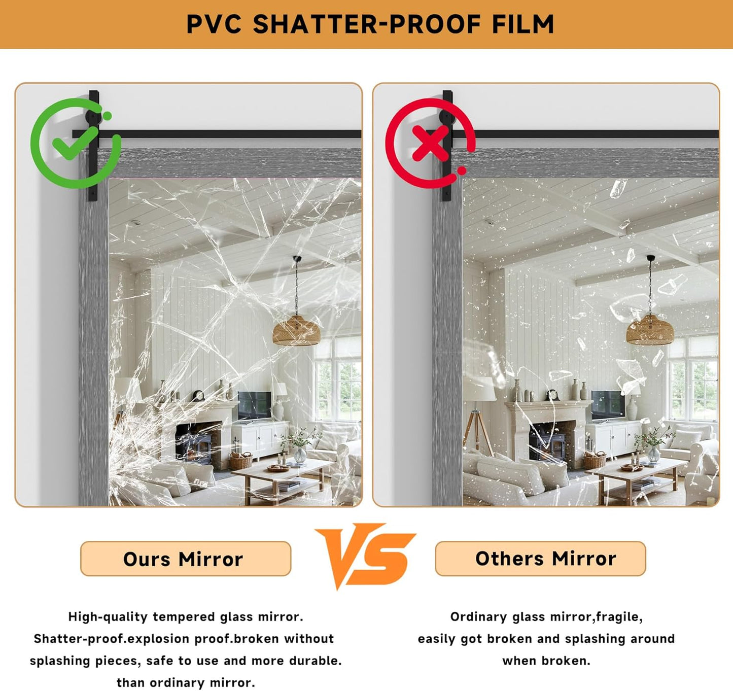 Hasipu Farmhouse Bathroom Mirror, 60"x30" Rustic Wood Framed Wall Mounted Mirror, Gray Vintage Vanity Mirror Barn Door Style Decrative Mirrors