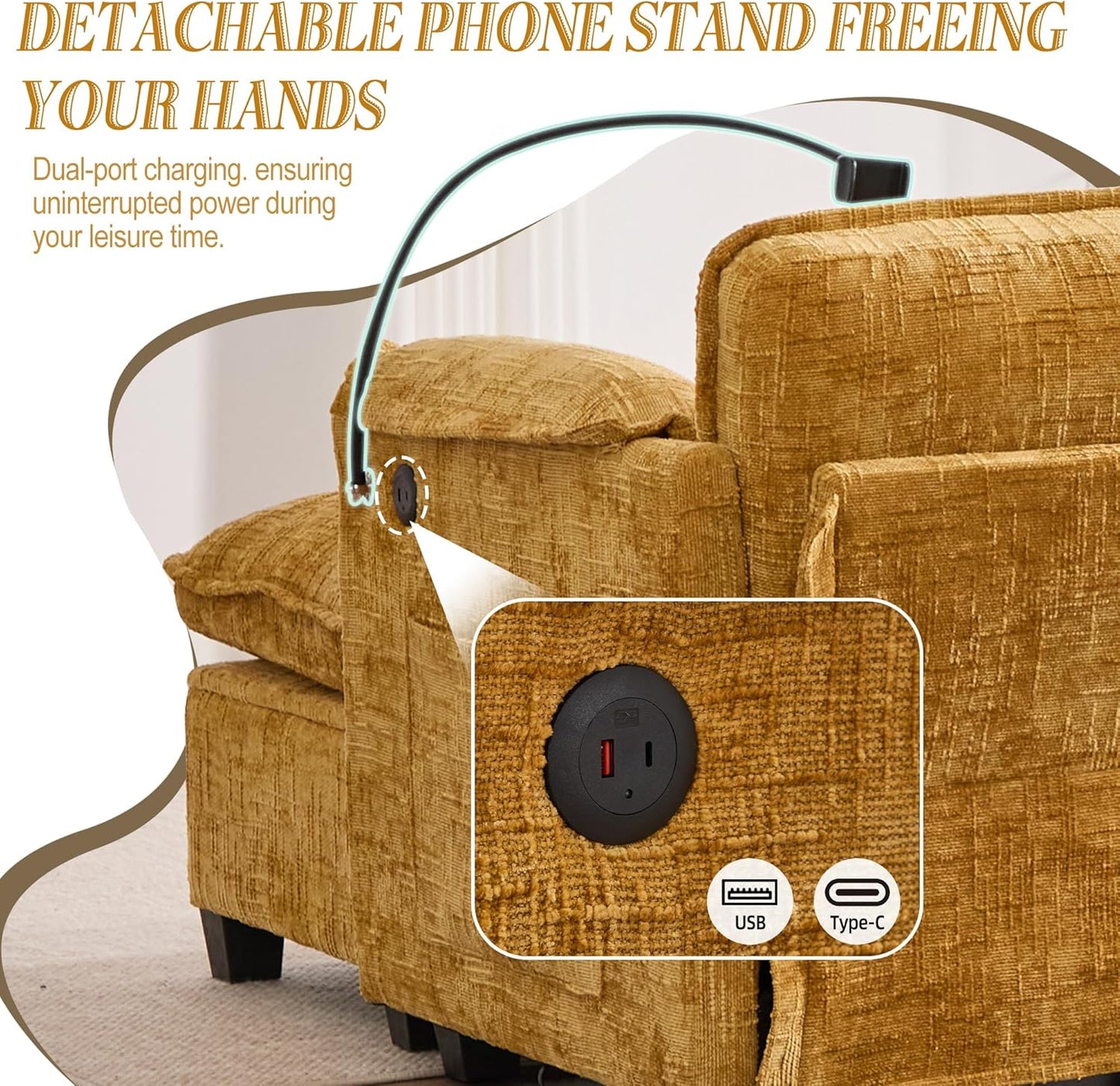 Ball & Cast Modular L Shaped Sectional Sofa,Comfy Cloud Couch W/Movable Storage Ottoman,4 Seater Sectional Sofa W/USB Charging Port,Phone Holder&Side Pocke,Chenille Fabric,for Living Room,Yellow,109"