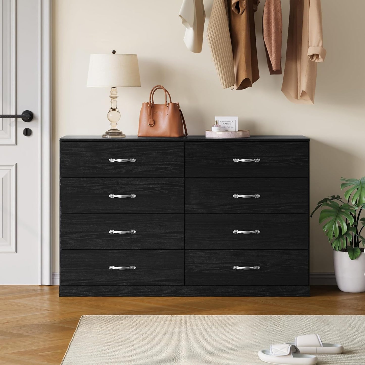 LINSY HOME 8 Drawer Dresser for Bedroom, 54" Wide Chest of Drawers, Modern TV Stand Dressers with Wood Frame and Metal Handles, Large Drawer Organizer for Bedroom, Living Room, Black