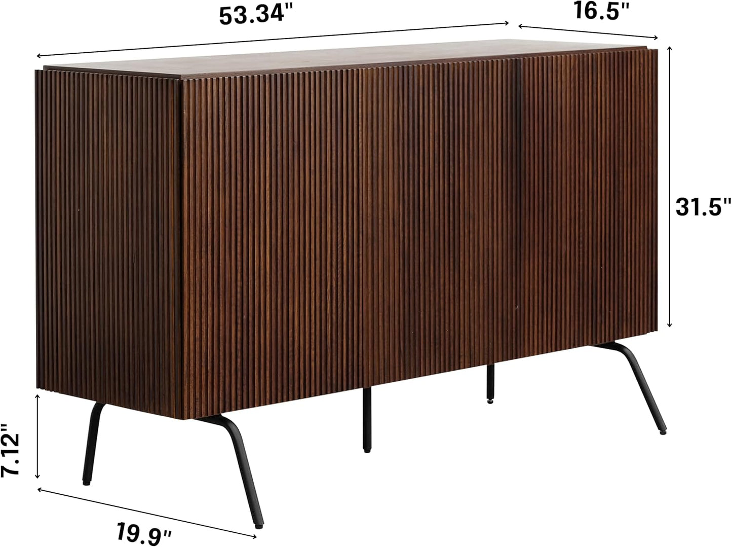 NTC Veil Modern Sideboard with 3 Doors, Buffet Cabinet with Vertical Groove Design and Metal Legs, Storage Cabinet for Living Room, and Hallway, Effortless Assembly - Dark Walnut