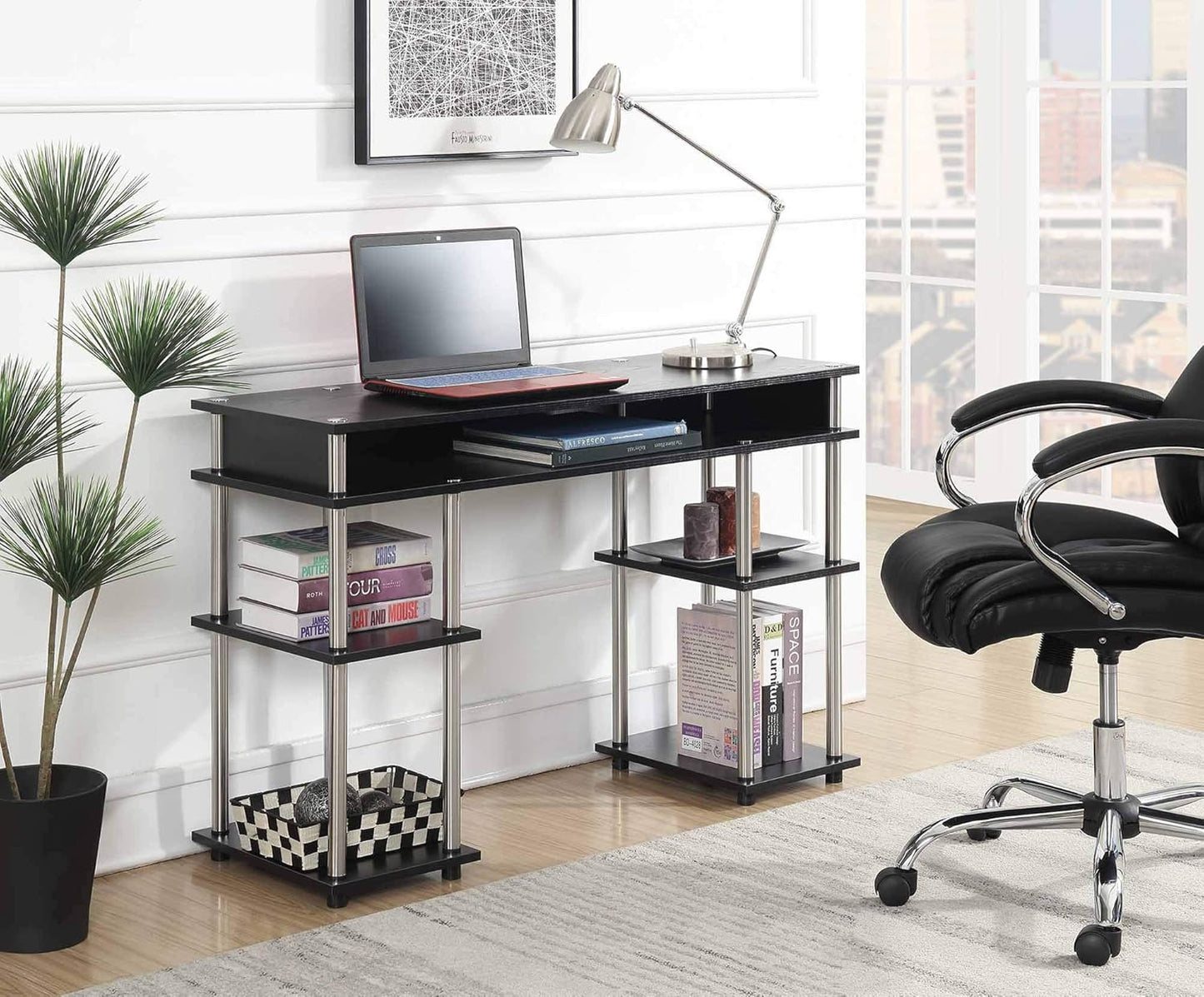 Convenience Concepts Designs2Go No Tools Student Desk 47.25" - Contemporary Office, Dorm Room Desk and Vanity with Storage Shelves, Black