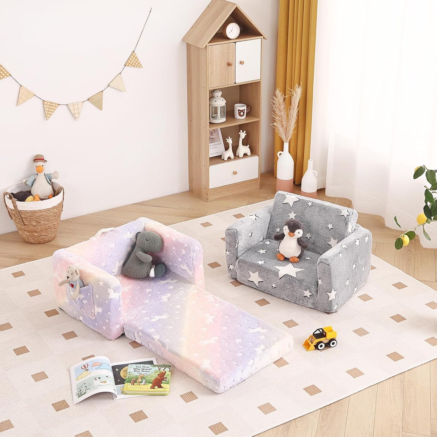 Tiita Kids Sofa, 2-in-1 Kid Sofa, Convertible Children Couch to Lounger, Flip Out Kids Chair, Toddler Armrest Chair Bed, Folding Kids Play Sofa for Girl or Boy(Twill Pegasus)