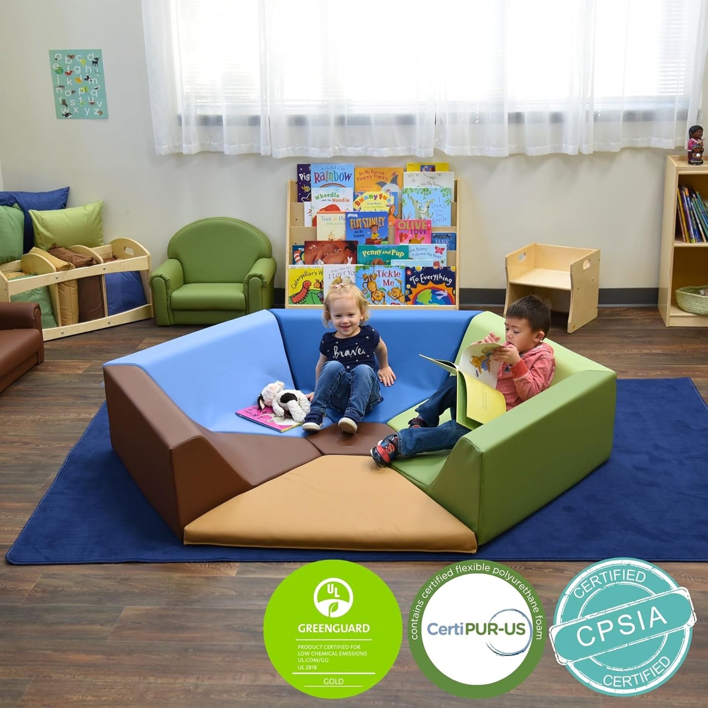 Children's Factory Woodland Hollow Kids Reading Nook, Toddler Modular Couch for Daycare, Classroom, Preschool Furniture