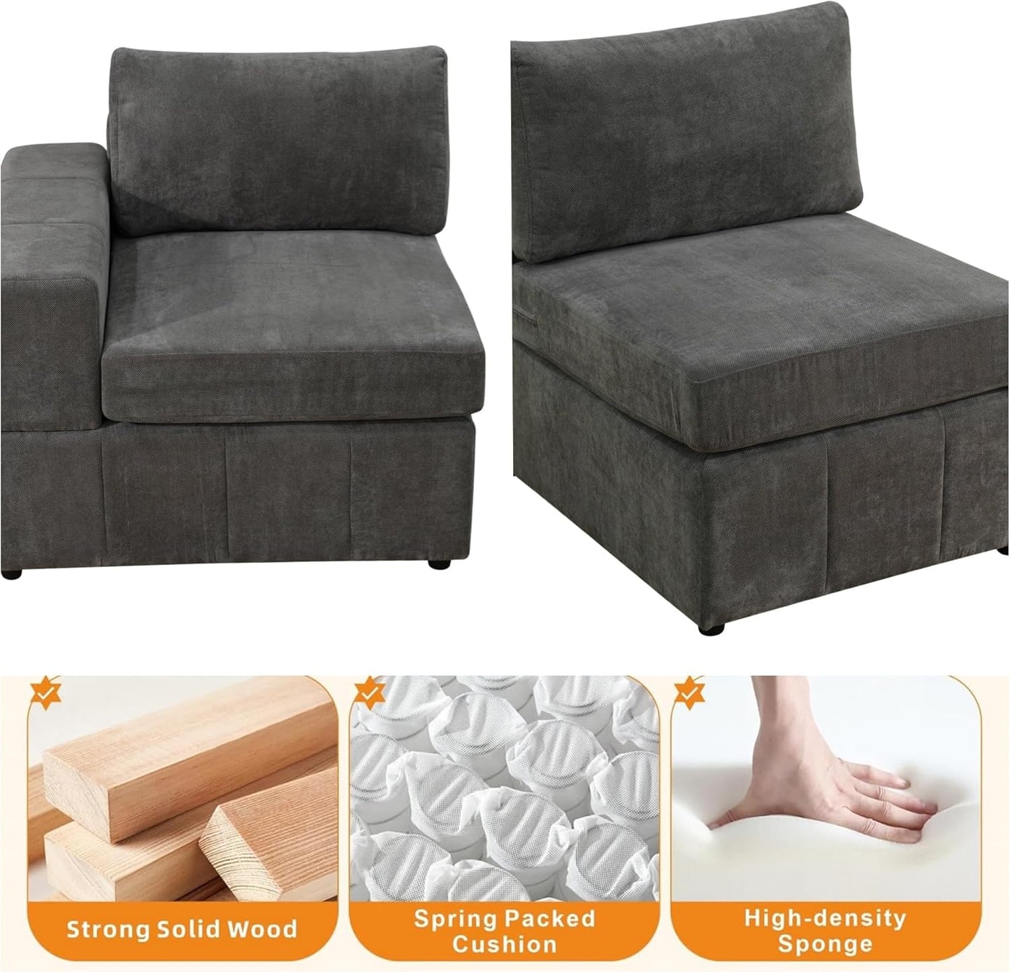 Sectional Couches for Living Room, 102″ Modular Sectional Sofa with Ottoman, Modern Small L Shaped Couch with Chaise for Bedroom, Brown