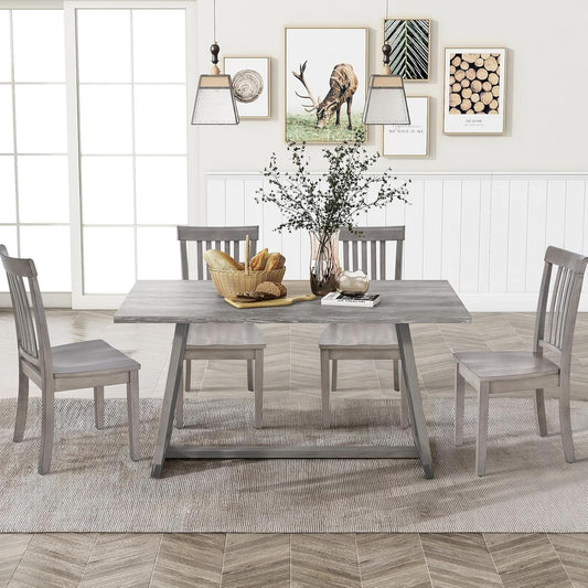 COLAMY Wooden Dining Room Chairs Set of 4, Spindle High Back Windsor Kitchen Side Chair, Farmhouse Dining Chairs for Kitchen, Dining Room, Light Grey