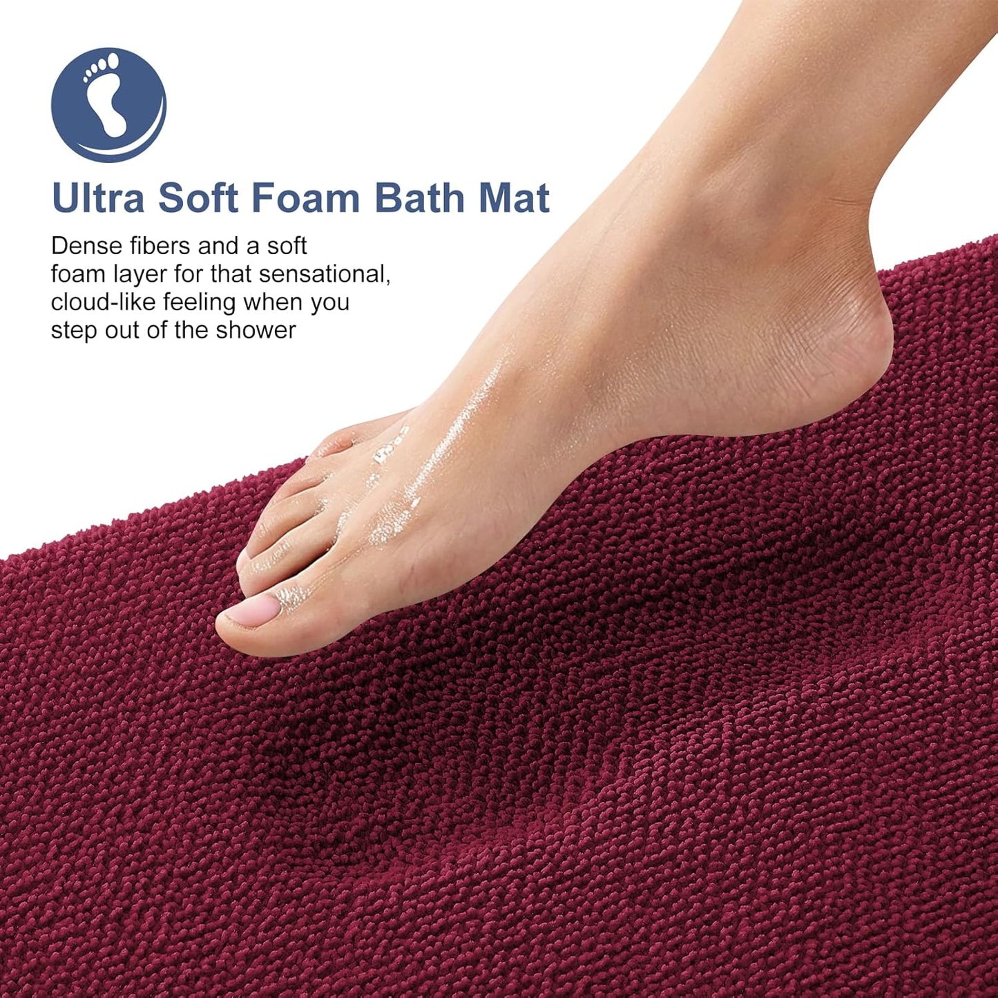 OLANLY Thick Memory Foam Bath Mat Rug 30x20, Extra Soft Absorbent Bathroom Rug, Quick Dry Bath Mats, Non-Slip, Machine Washable Carpet for Bathroom, Tub and Shower, Home Decor Accessories, Burgundy