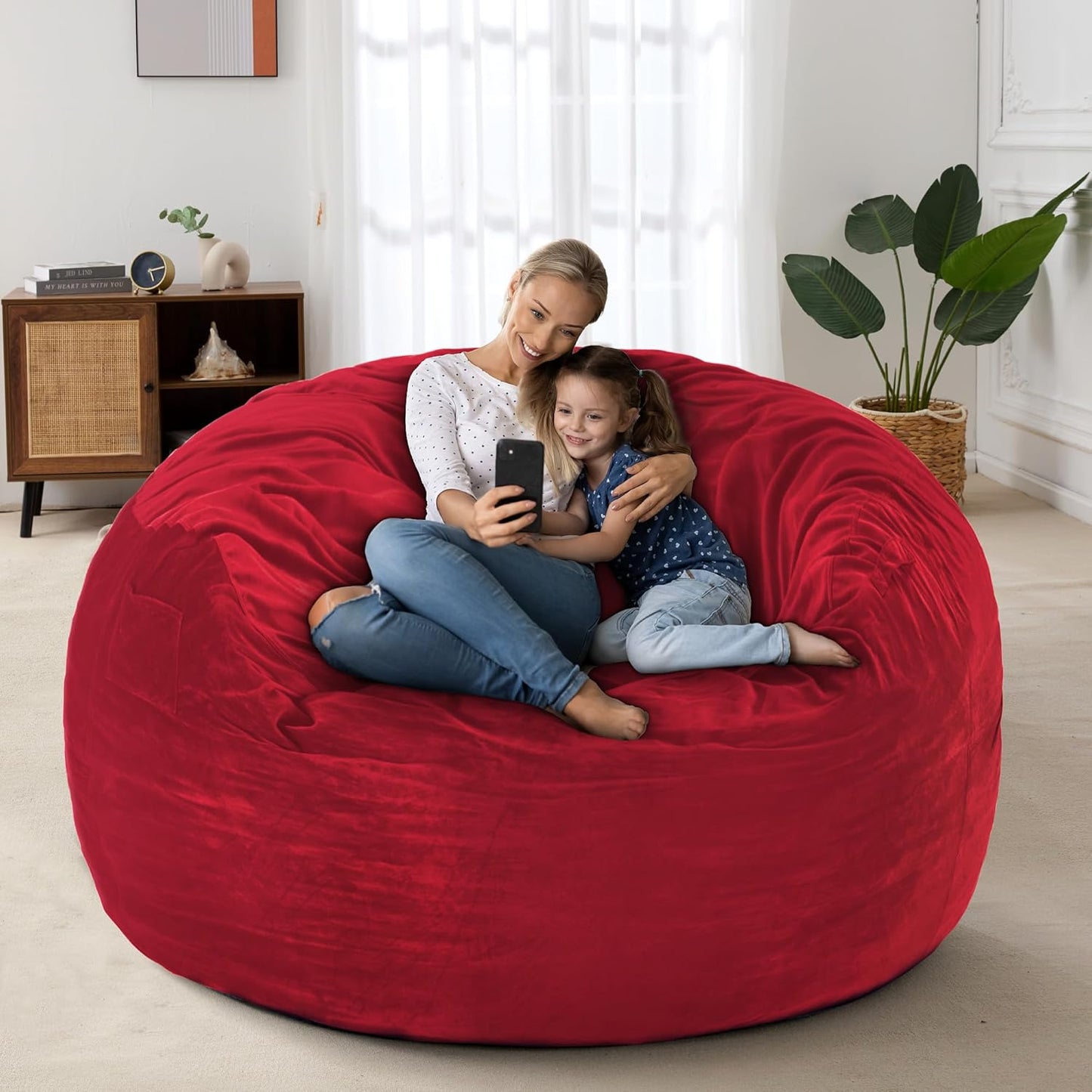 HABUTWAY Bean Bag Chair: Giant 4' Memory Foam Furniture Bean Bag Chairs for Adults with Microfiber Cover 4Ft (Red)