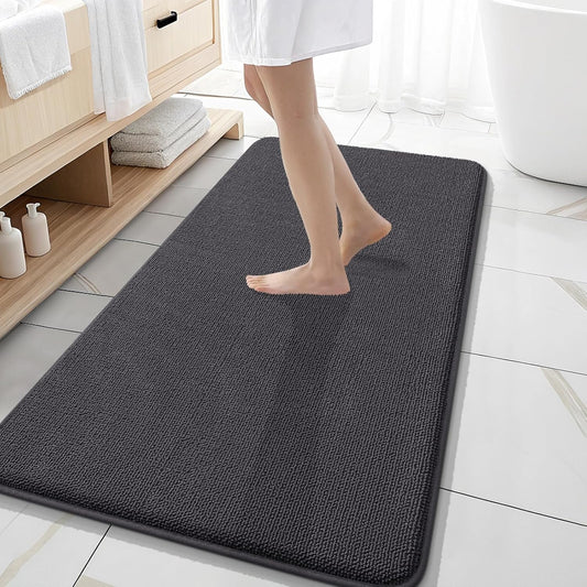 OLANLY Thick Memory Foam Bath Mat Rug 47x20, Extra Soft Absorbent Bathroom Rug, Quick Dry Bath Mats, Non-Slip, Machine Washable Carpet for Bathroom, Tub and Shower, Home Decor Accessories, Dark Grey