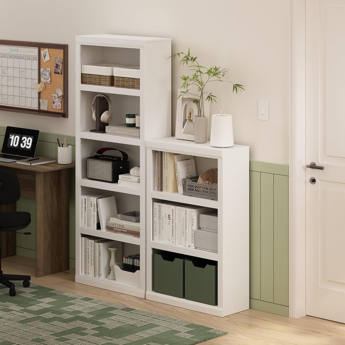 Furinno Rail 3-Tier Open Shelf Bookcase with Classic Style Edges, White