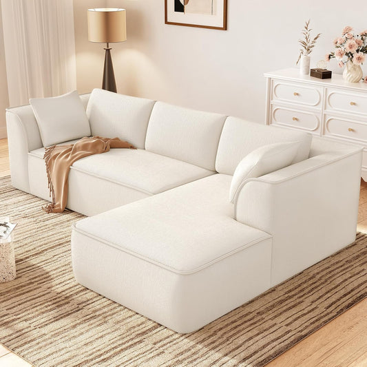 Vesgantti 106" Cloud Sectional Couch with Chaise, Deep Seat Modular Sectional Sofa Chenille Memory Foam Sofa Boneless Couches for Living Room Bedroom, No Assembly Required (Beige, Right-Facing Chaise)