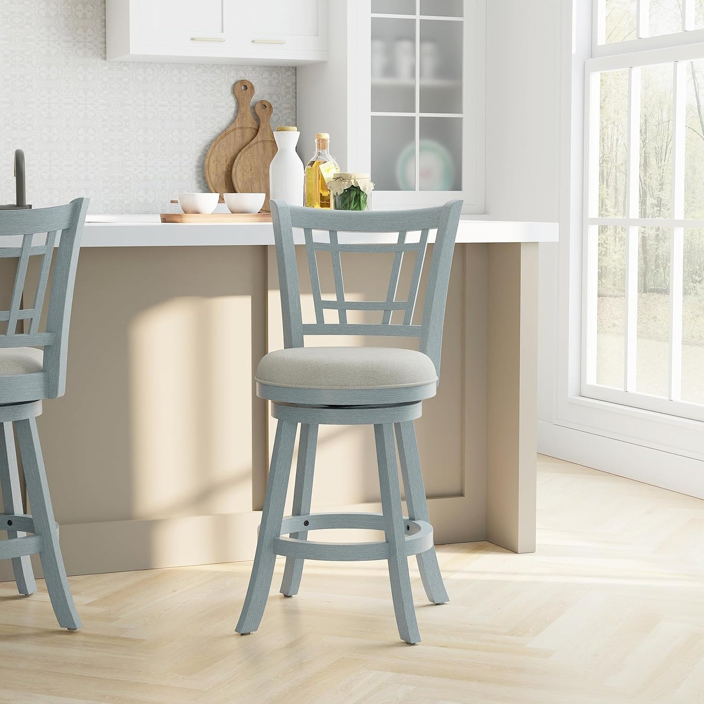 Hillsdale Fairfox 24.5" Wood Swivel Counter Height Stool, Blue Wire Brush