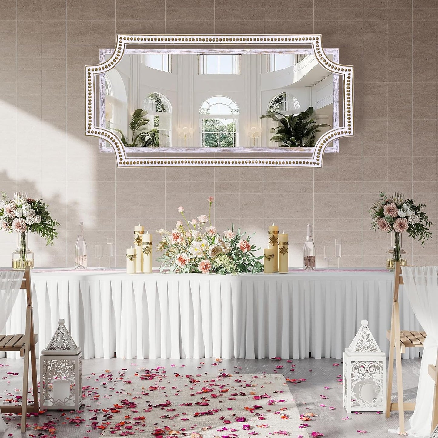 24" X 47" Wooden Farmhouse Large Wall Mirror, Rustic Art Decorative Full Length Mirrors for Living Room, Bedroom, Bathroom, Entryway - Hang Horizontally or Vertically