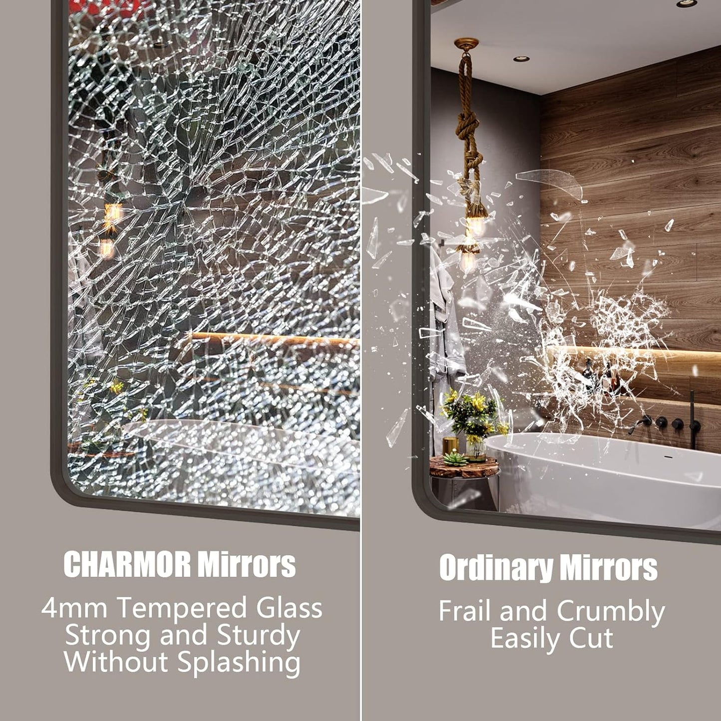 36x36 Square Bathroom Framed Mirror for Wall, Brushed Bronze Metal Bathroom Vanity Mirror, Rounded Rectangle Mirror, Anti-Rust, Tempered Shatterproof (Horizontal/Vertical)