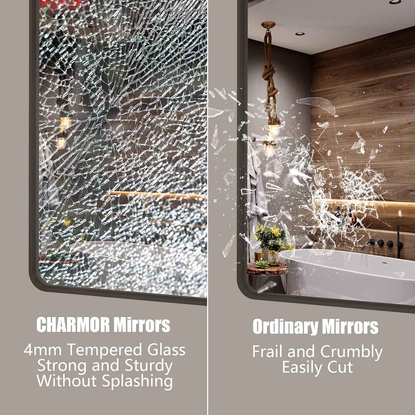 50x40 Inch Bronze Metal Framed Bathrrom Mirror, Brushed Metal Bathroom Vanity Mirrors for Wall, Rounded Corner Bronze Rectangle Mirror for Farmhouse, Bedroom, Anti-Rust (Horizontal/Vertical)